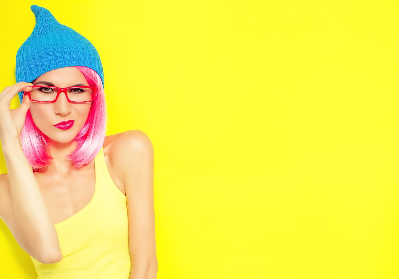 bright, funny pink-haired woman